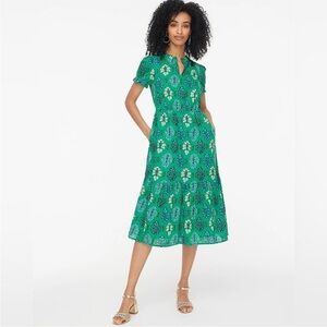 J. Crew Factory floral Printed ruffleneck puff-sleeve cotton midi dress size 2